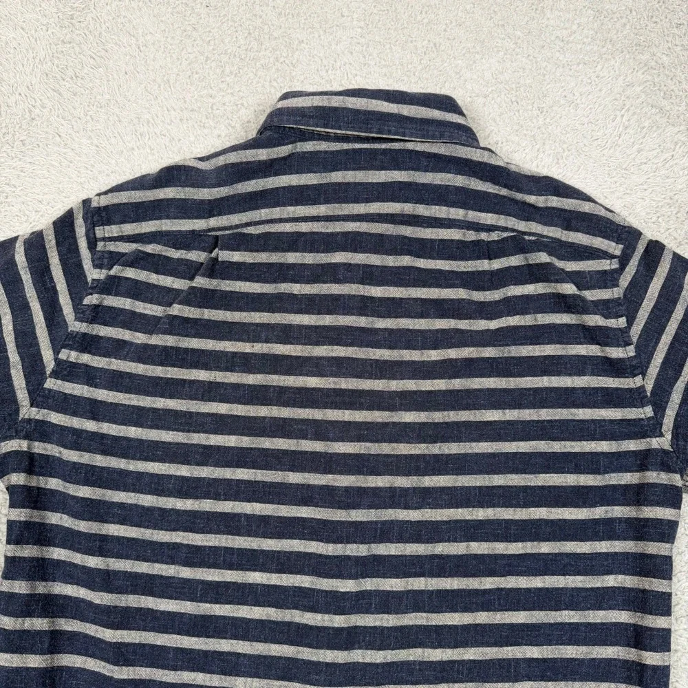 J. Crew Mens Short Sleeve Striped Button Down Shirt Navy Blue Grey‎ Small Summer